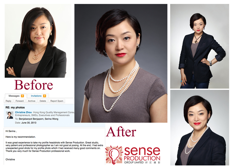 christine zhou testimonials: It was great experience to take my profile headshots with Sense Production. Great studio, very patient and professional photographer as I am not good at posing. At the end, I had extra unexpected good shots for my profile photo which I had received many good comments on. Thank you very much for Sense Production professional work. 